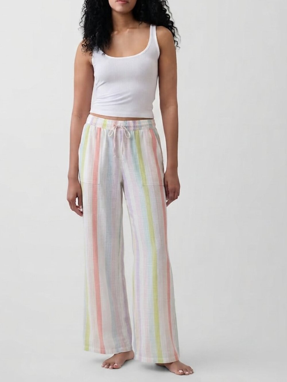 GAP Wide Leg Crinkle Stripe Pants Neon Vert Lounge, Beach, Sleep